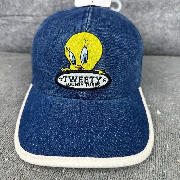 Vintage Tweety Looney Tunes Baseball Cap Youth  One Size Blue Denim Embroidered - Picture 7 of 16